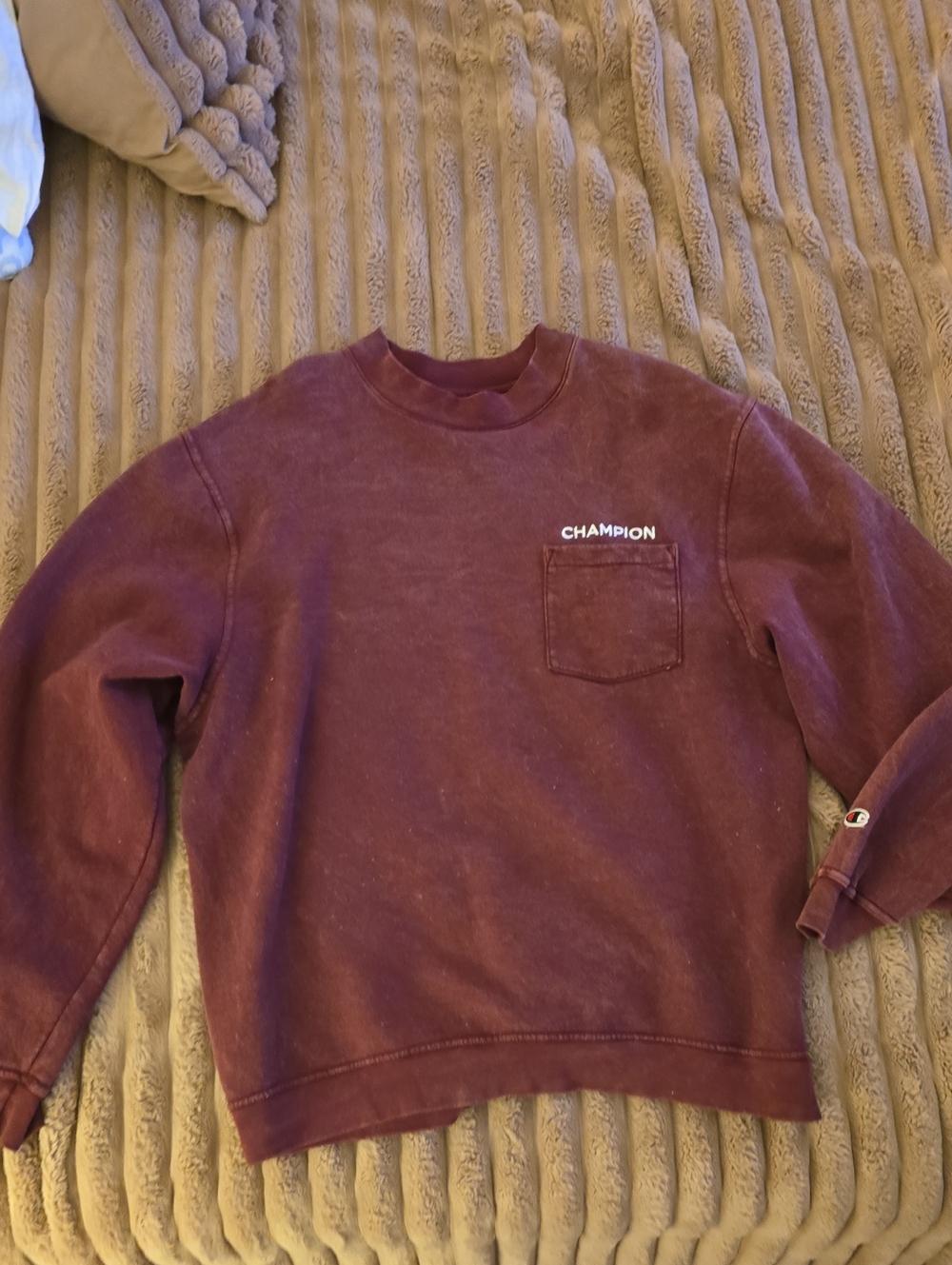 Champion Men's Burgundy Crewneck Sweatshirt with Chest Pocket